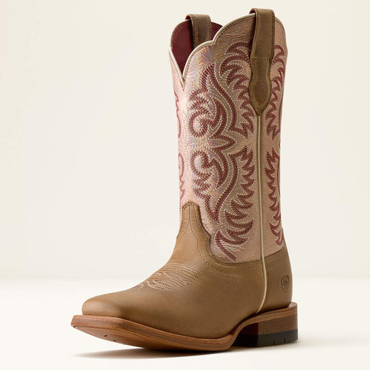 Ariat Frontier Drift Wide Square Toe Western Boot in Caramelized/ Gleaming Coral