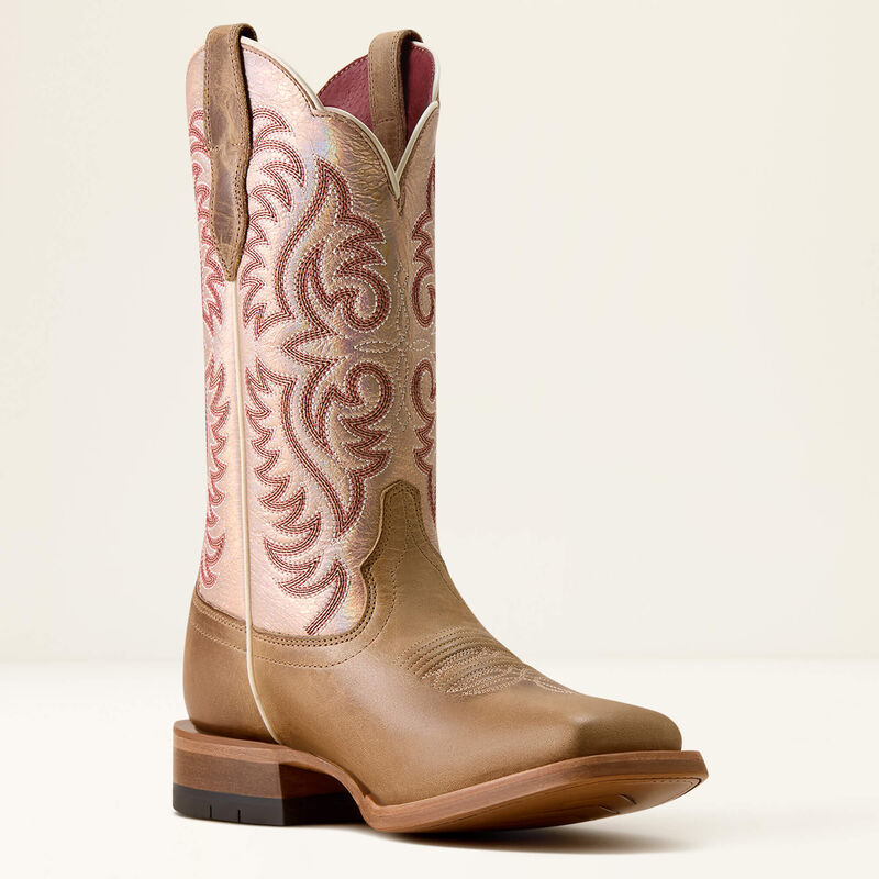 Ariat Frontier Drift Wide Square Toe Western Boot in Caramelized/ Gleaming Coral