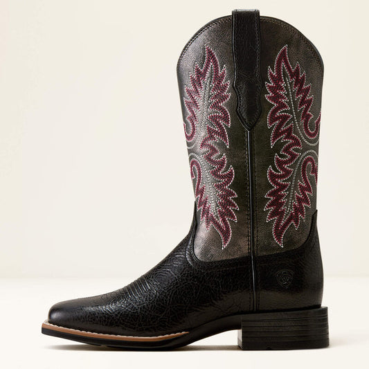 Ariat Canyon Point Wide Square Toe Western Boot in True Black/Metallic Charcoal