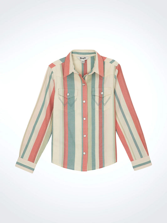 Wrangler Girl's Dusted Striped Western Snap Shirt