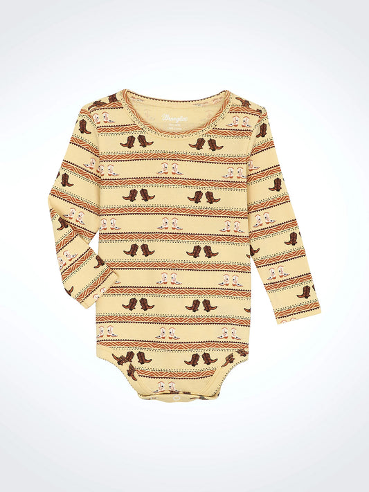 Wrangler Little Boy's Tan Boots Western Print Onesie Bodysuit