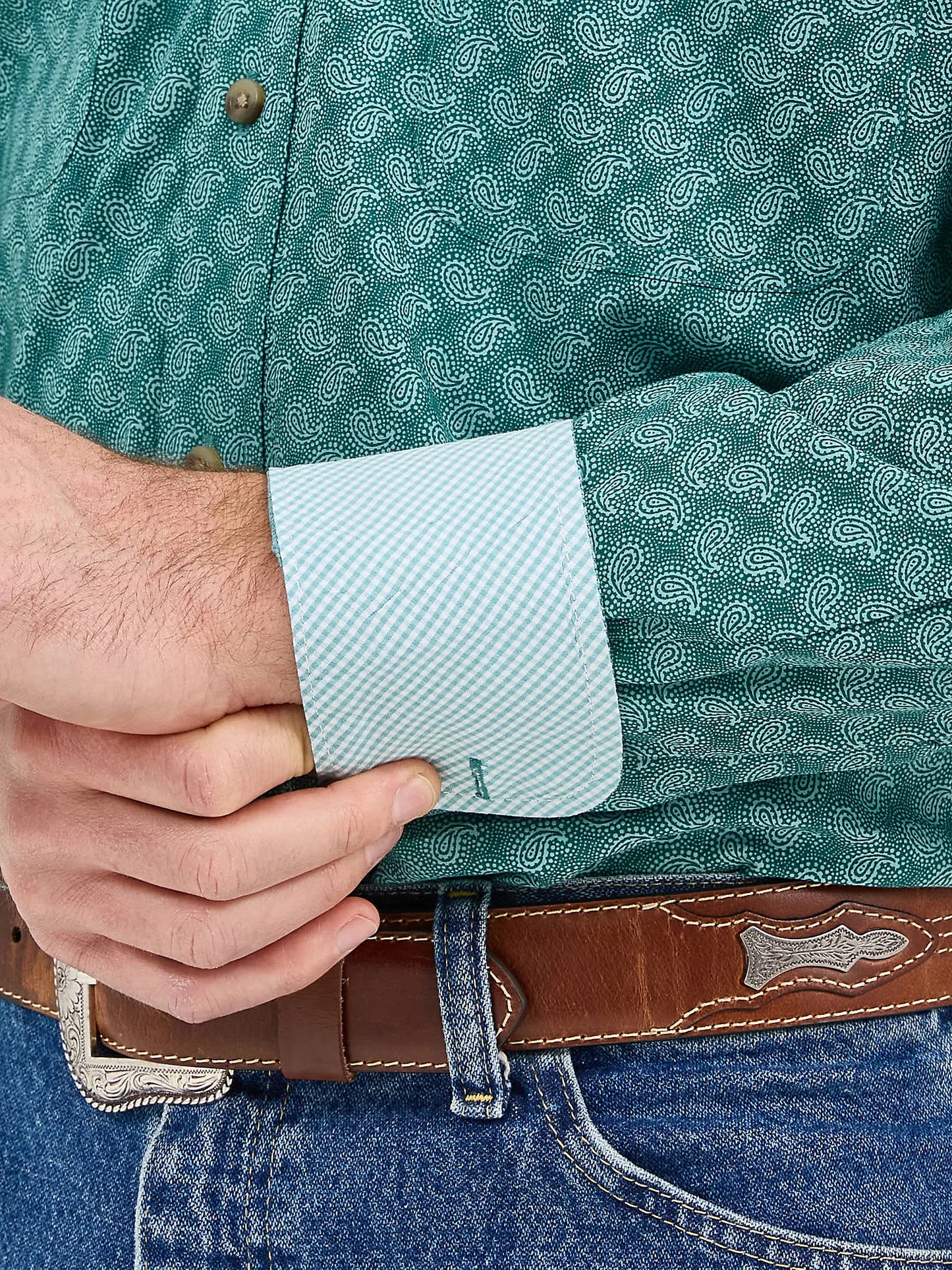 Wrangler George Strait Teal Paisley Long Sleeve Button Down Shirt