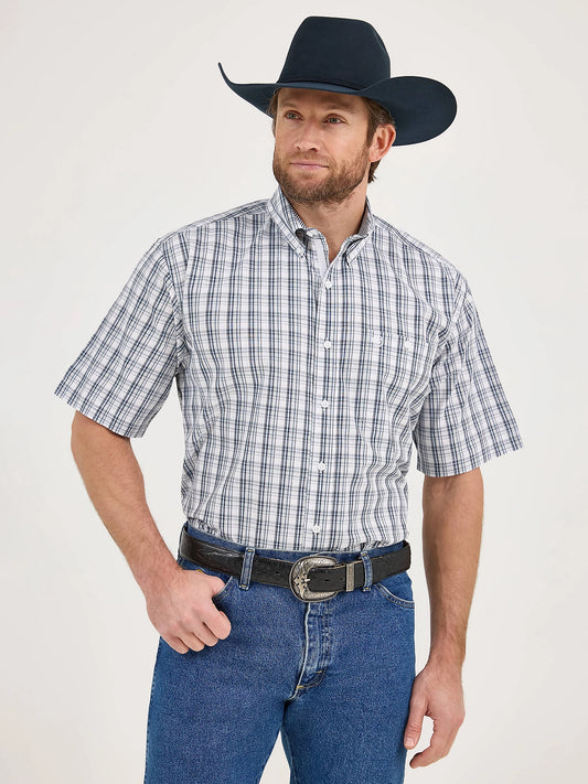Wrangler George Strait Midnight Blue Plaid Short Sleeve Button Down Shirt