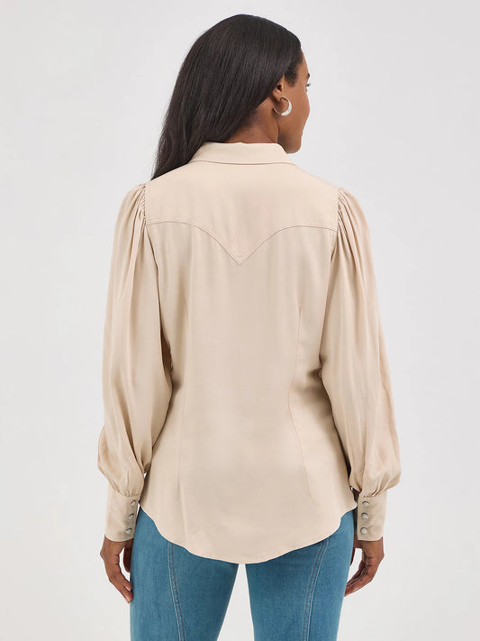 Wrangler Women's Poet Sleeve Western Shirt in Buff