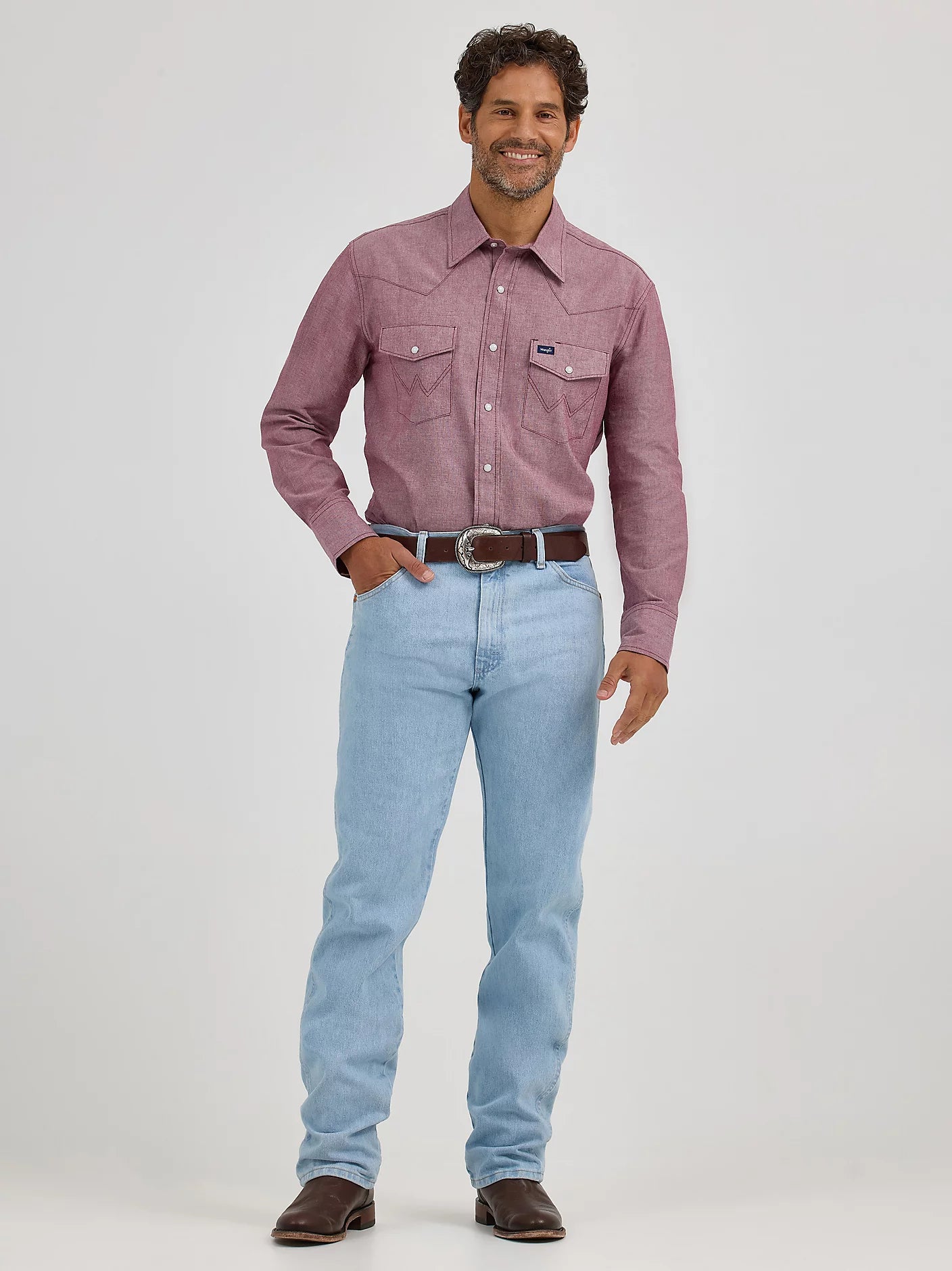 Wrangler Cowboy Cut Long Sleeve Western Snap Chambray Work Shirt
