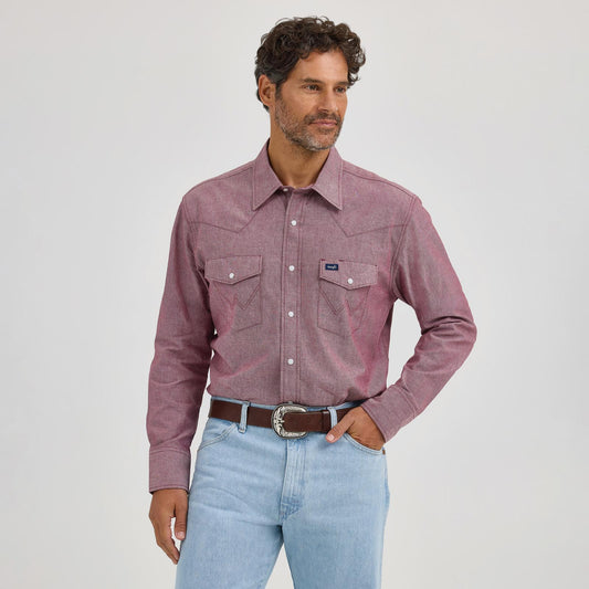 Wrangler Cowboy Cut Long Sleeve Western Snap Chambray Work Shirt