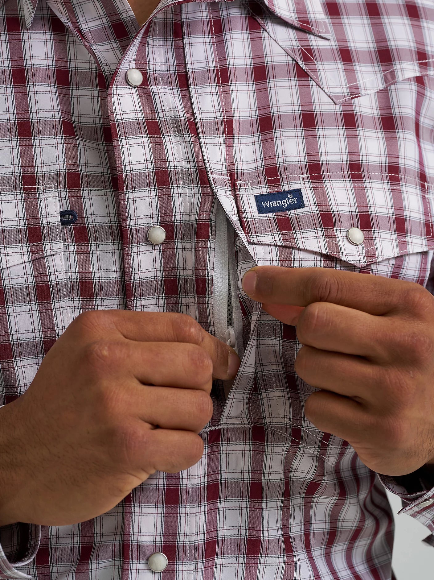 Wrangler Performance Snap Long Sleeve Plaid Shirt in Pinot Red