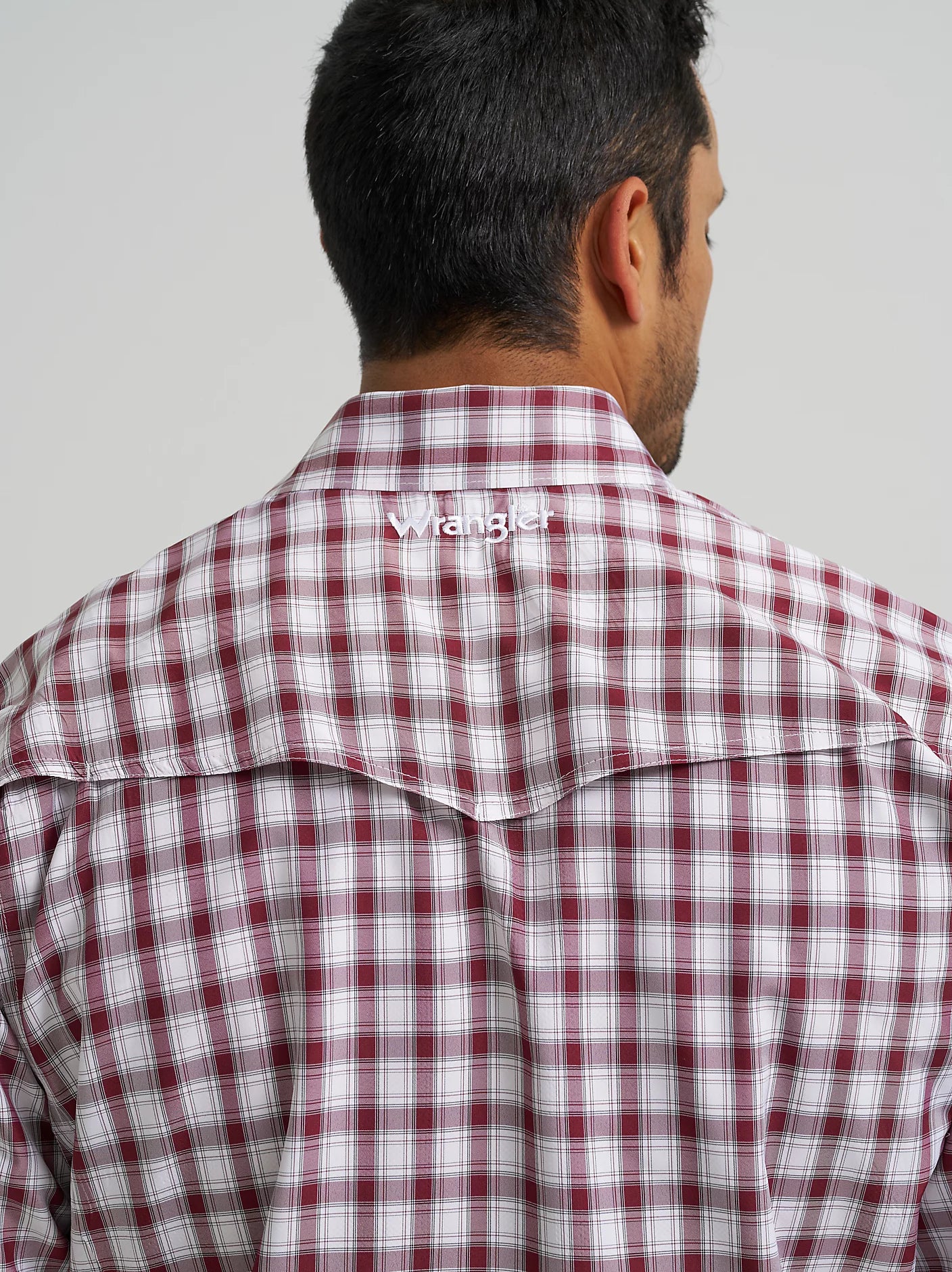 Wrangler Performance Snap Long Sleeve Plaid Shirt in Pinot Red