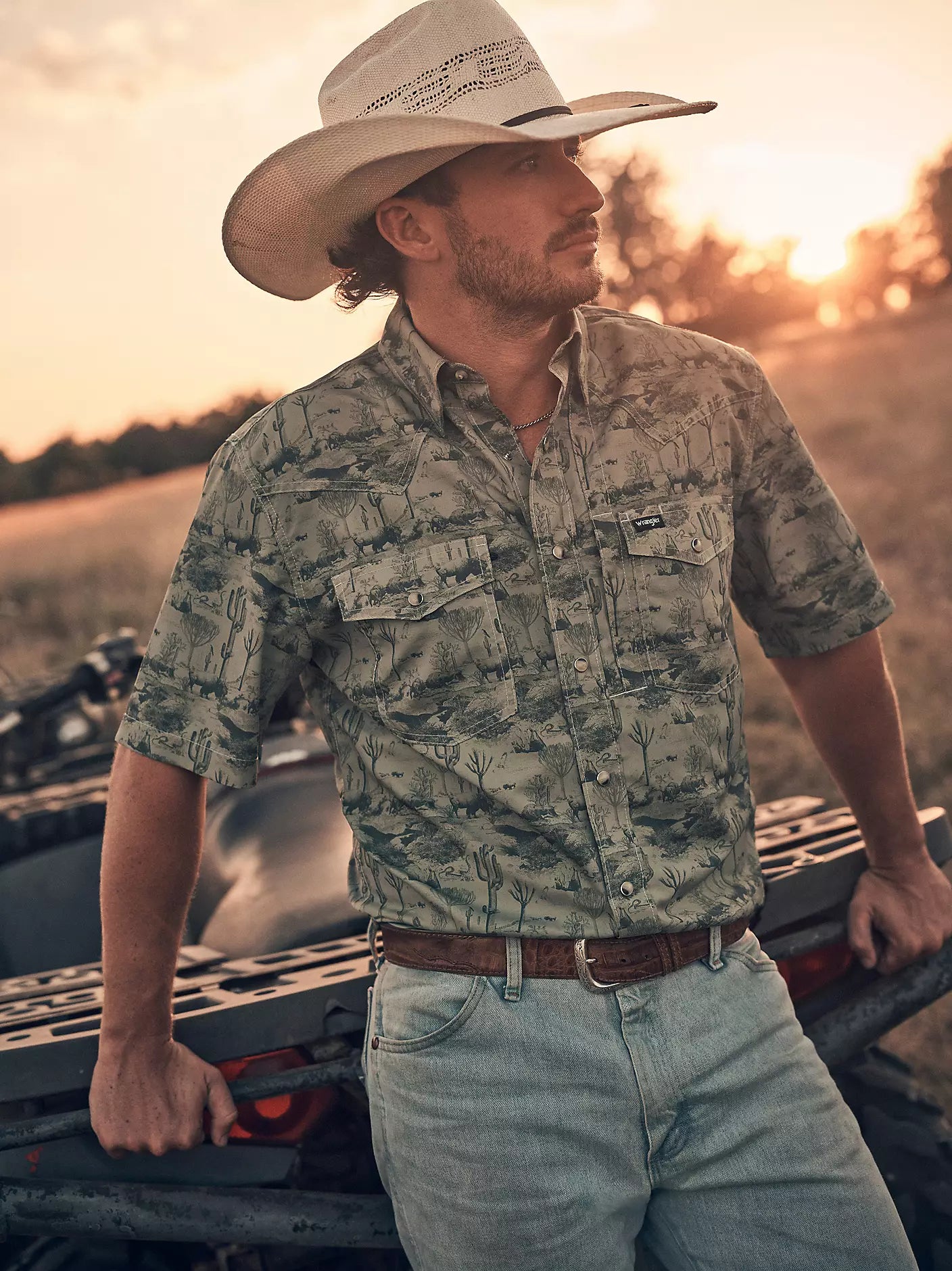 wrangler dress shirt Wrangler All Terrain Gear Men's Print Performance Shirt in Olivine