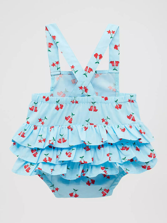 Wrangler Baby Girl's Western Printed Ruffle Bodysuit in Blue
