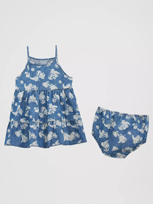 Wrangler Little Girl's Floral Denim Tiered Dress