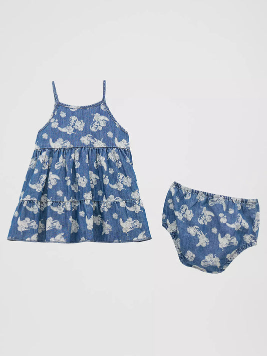 Wrangler Little Girl's Floral Denim Tiered Dress