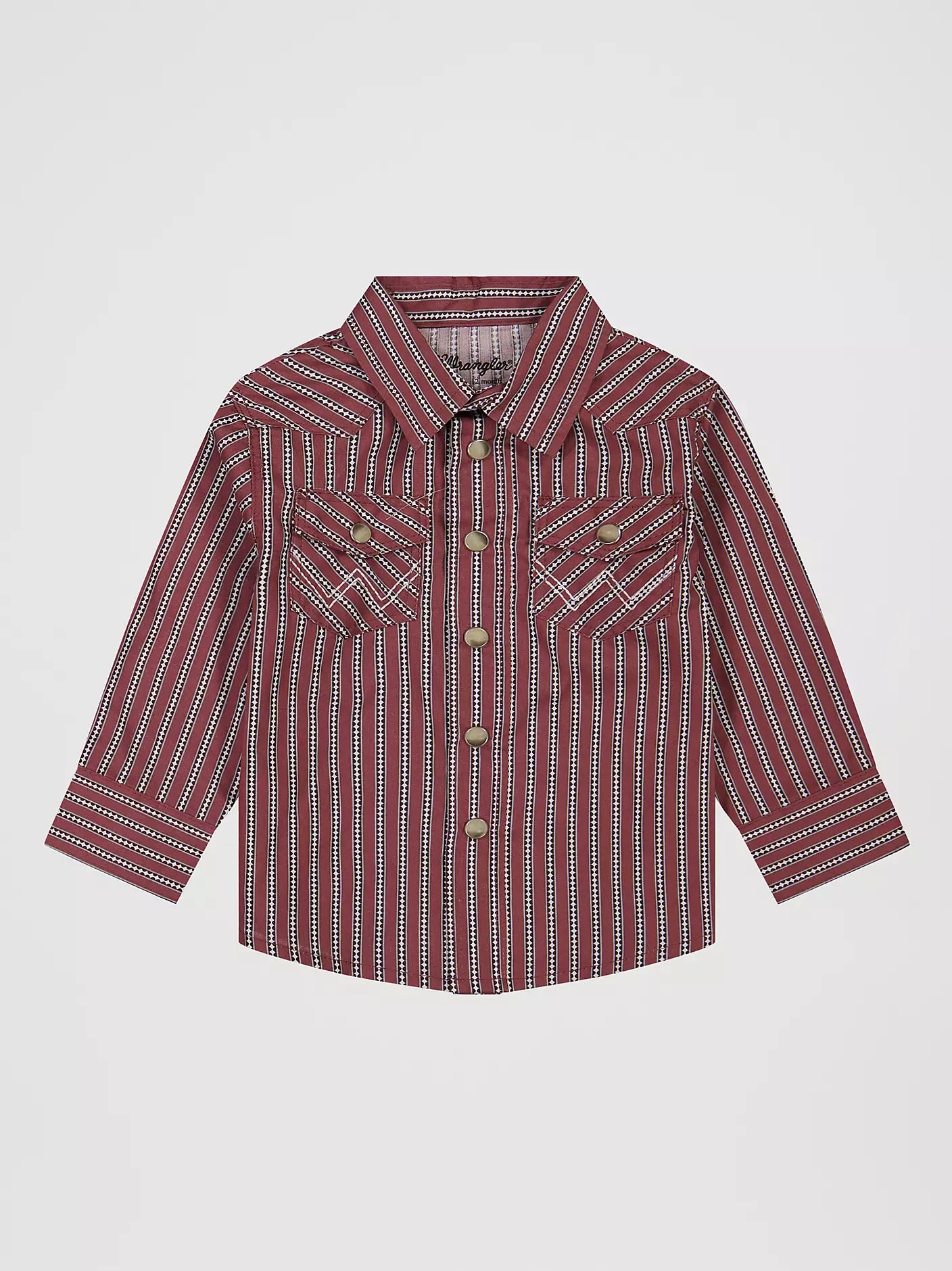 Wrangler Little Boy's Long Sleeve Print Western Snap Shirt in Red Stripes