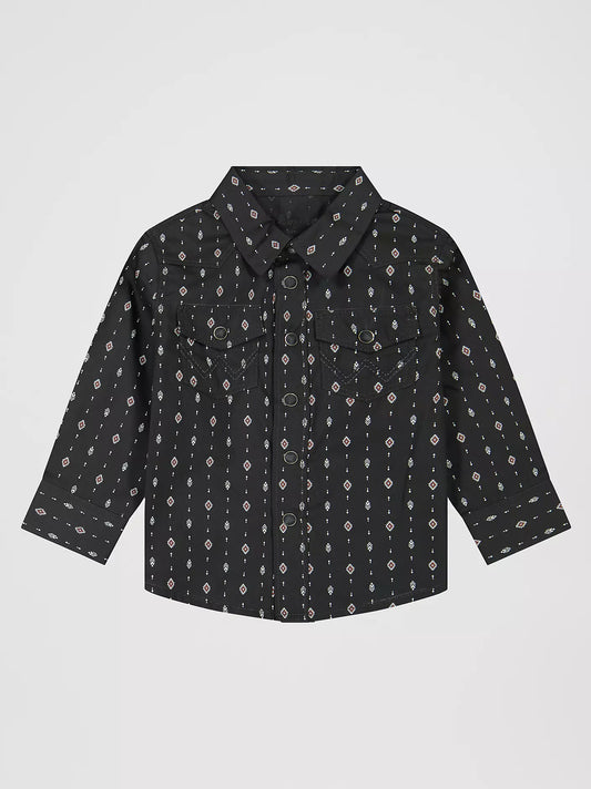Wrangler Little Boy's Long Sleeve Print Western Snap Shirt in Black
