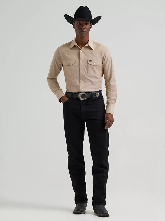 Wrangler Cowboy Cut® Long Sleeve Western Snap Chambray Work Shirt in Khaki