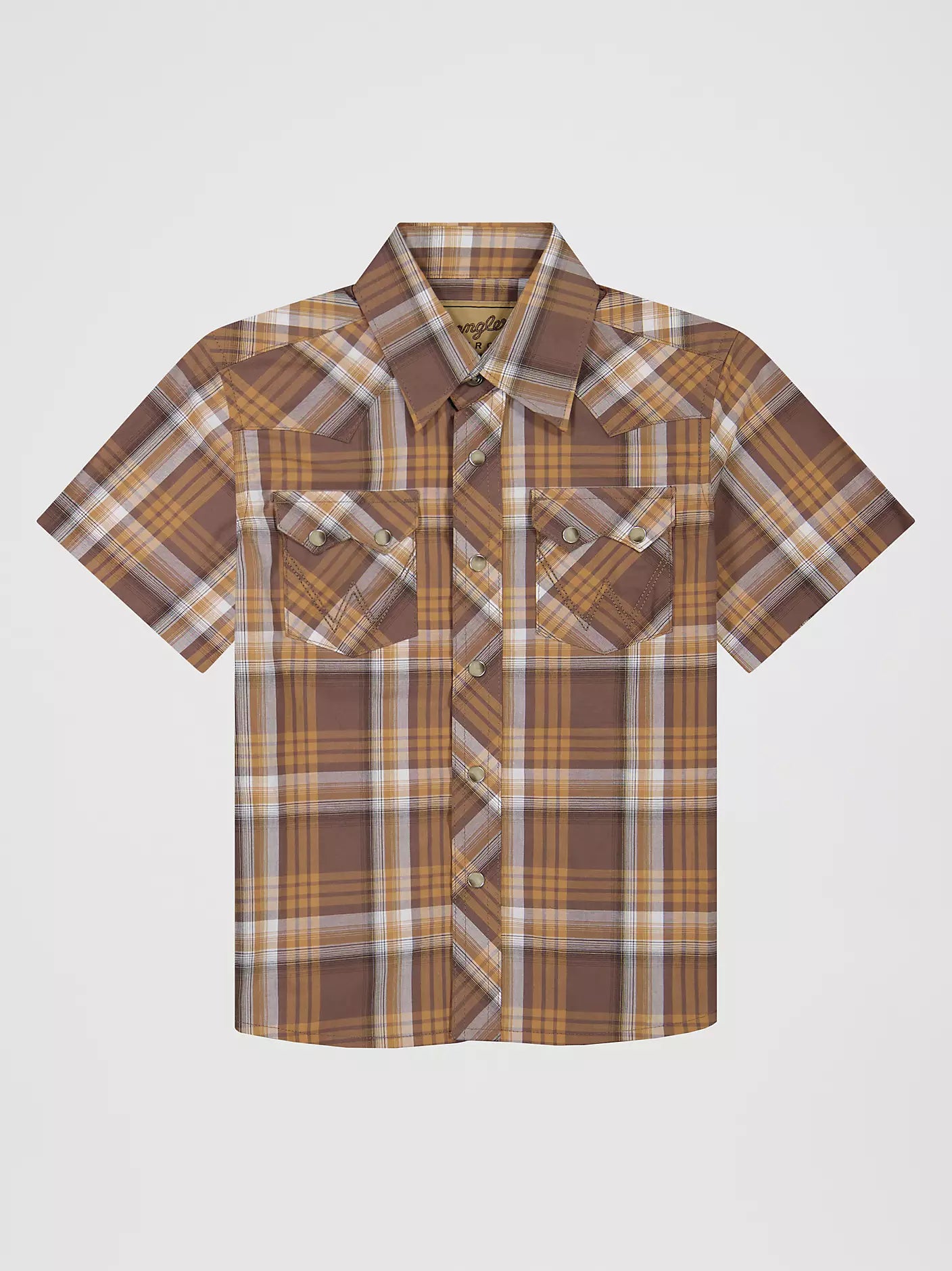 Wrangler Boy's Retro® Short Sleeve Western Snap Shirt in Maple Brown