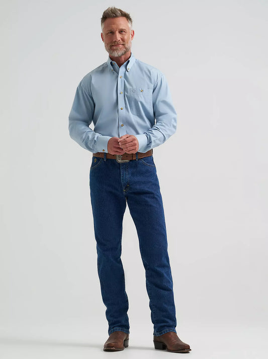 Wrangler® George Strait™ Solid One Pocket Button Down Shirt in Blue Steel