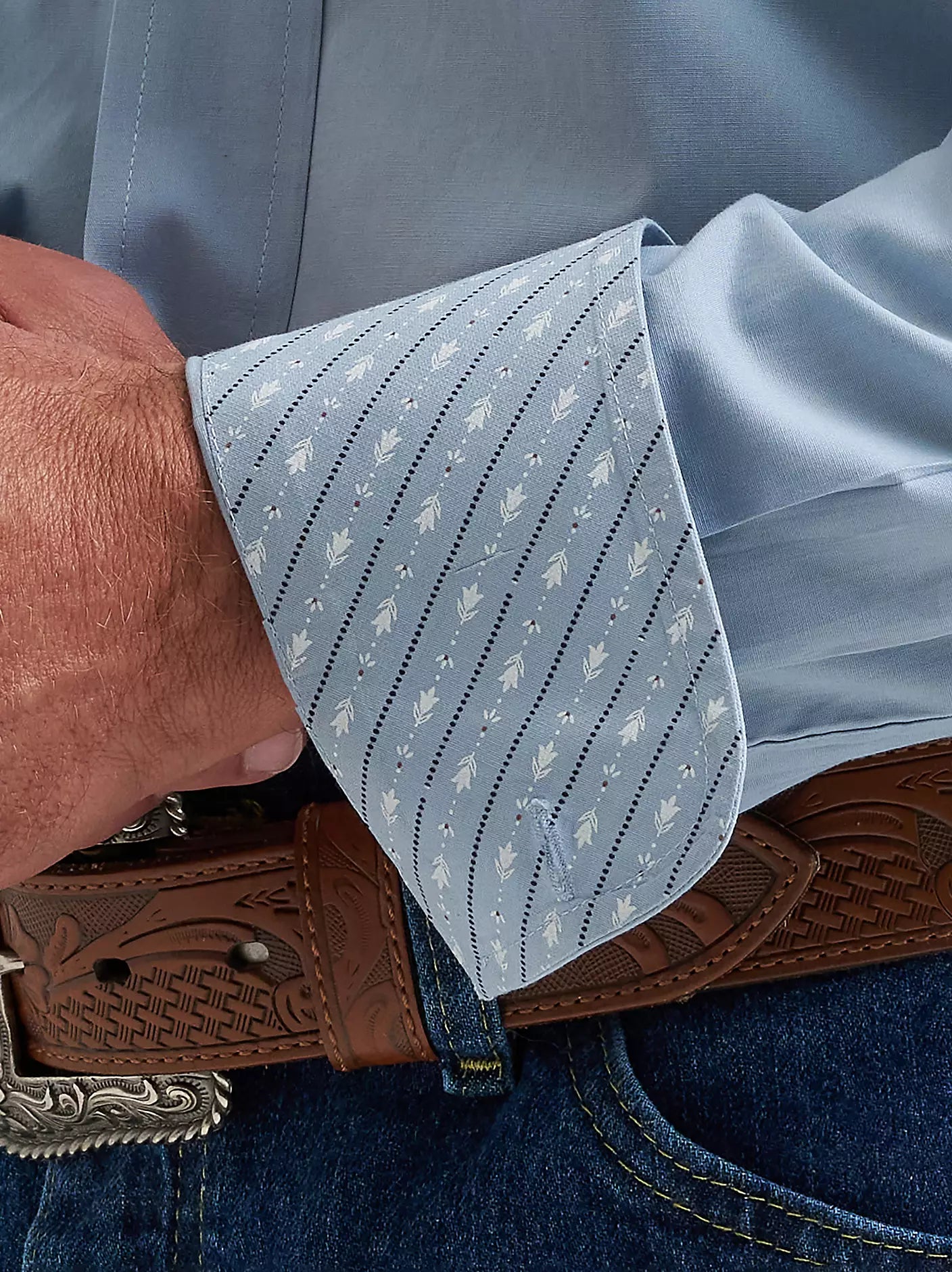 Wrangler® George Strait™ Solid One Pocket Button Down Shirt in Blue Steel