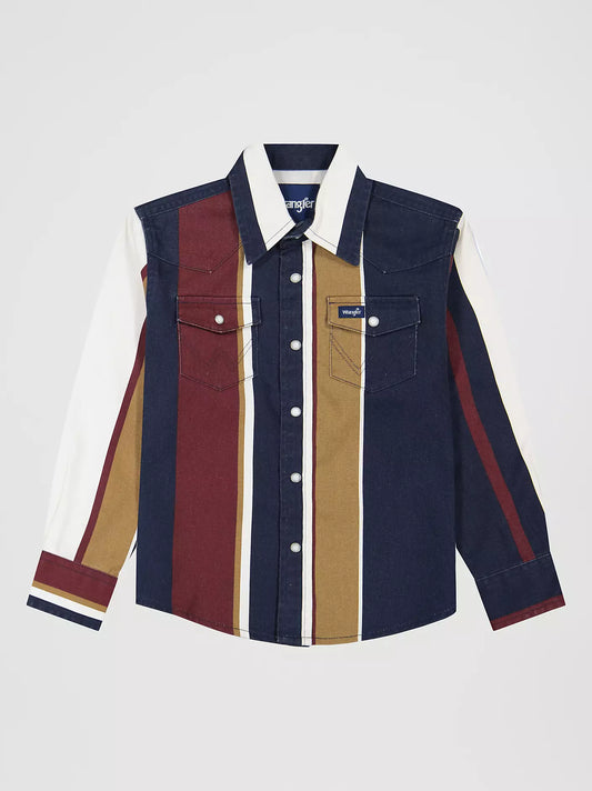 Wrangler Boy's Brushpopper Stripe Western Snap Shirt in Midnight Oak