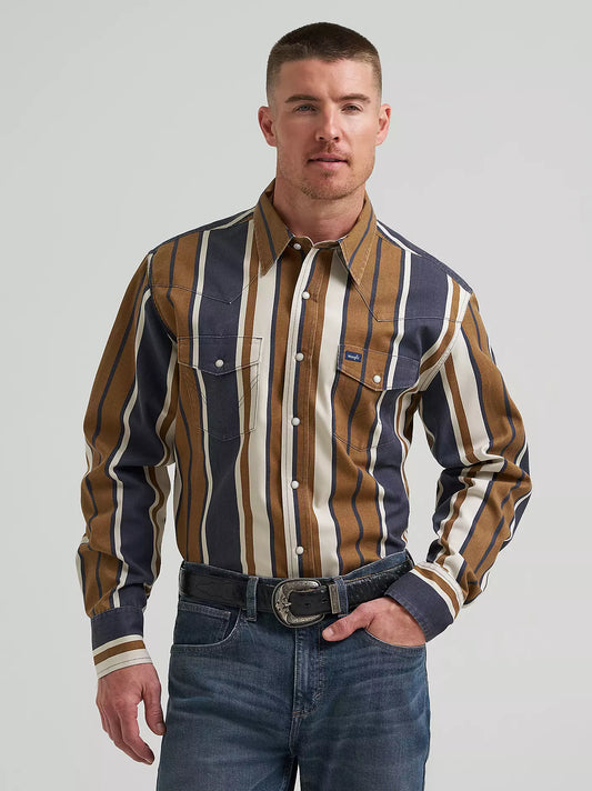 Wrangler Vintage-Inspired Brushpopper Western Snap Workshirt in Amber Wheat