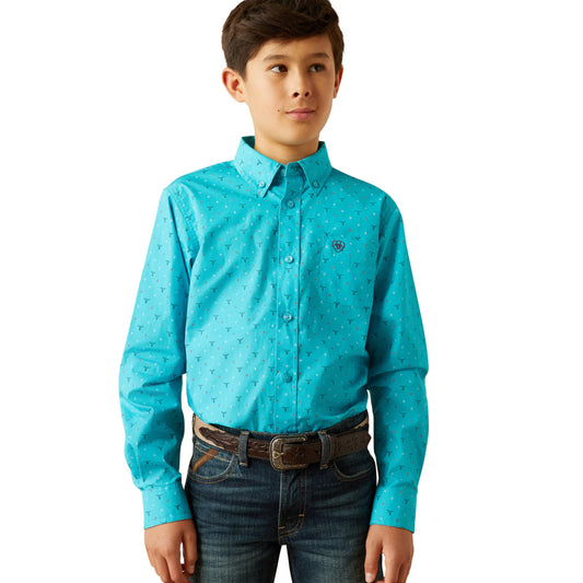 Ariat Boy's Willke Classic Fit Shirt in Turquoise