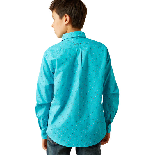 Ariat Boy's Willke Classic Fit Shirt in Turquoise