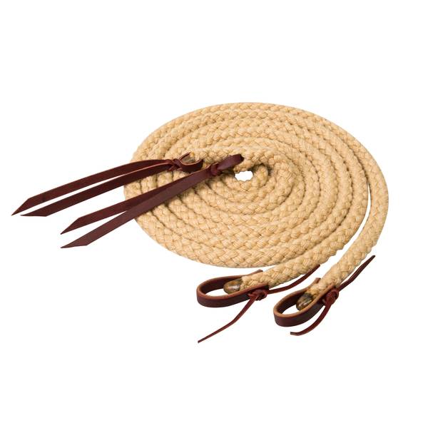 Tan braided rein on white background