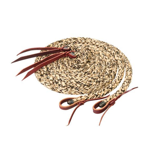 Tan, black and brown multicolored braided rein