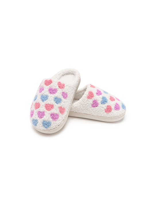 Kids Pastel Heart White Slippers