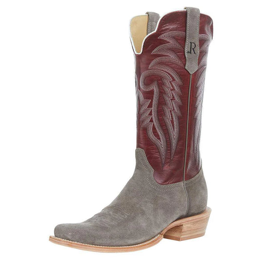 R. Watson Men’s Dark Cherry and Charcoal Roughout Narrow Square 13″ Boot