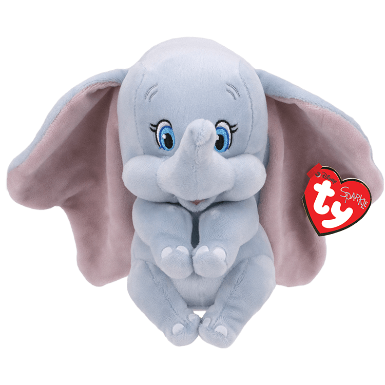 Plush Disney's Dumbo toy with Ty Sparkle tag, on a white background