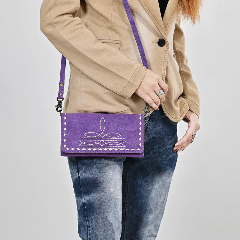 American Darling Western Suede Boot Stitched Crossbody Purse