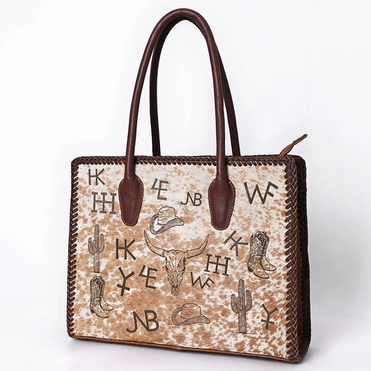American Darling Ranch Brand Print Hair-On Hide Western Tote Bag
