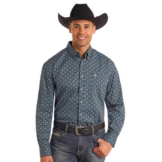 Rock & Roll Denim Men's Medallion Print Button-Down Shirt
