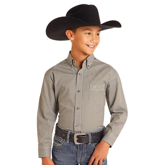 Panhandle Boy's Olive Check Button Down Shirt