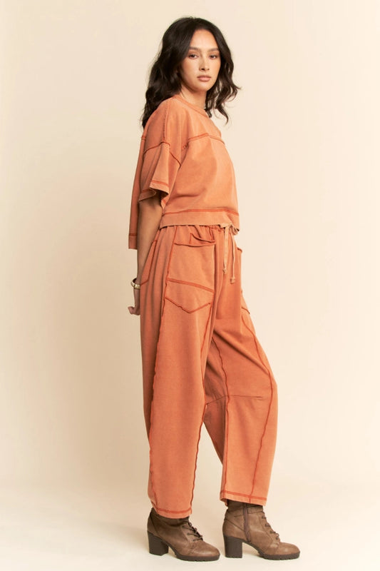 Davi & Dani Mineral Washed Exposed Barrel Pants Set