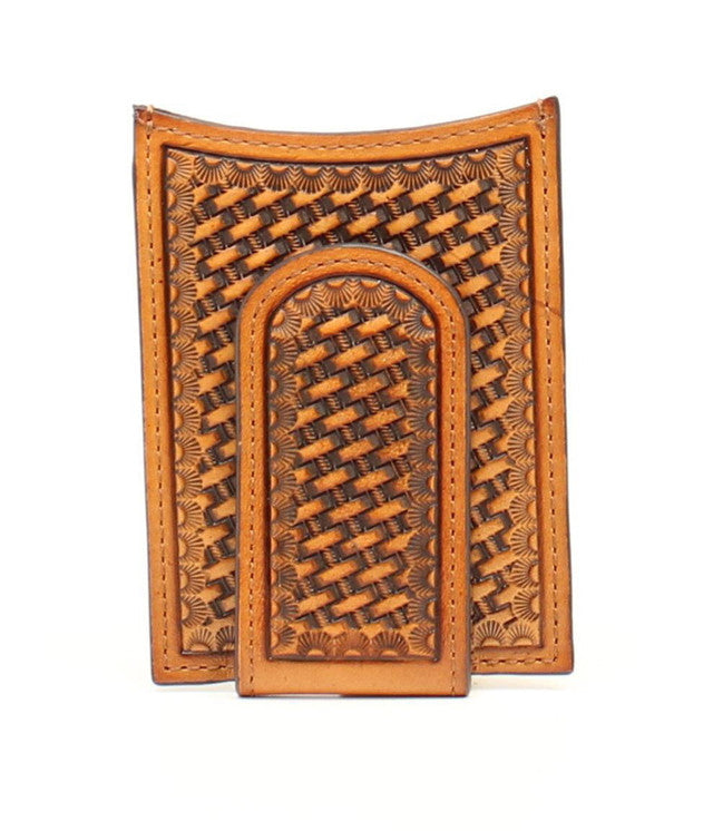Nocona Basket Weave Leather Money Clip Wallet