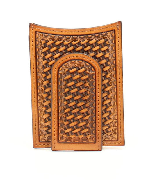 Nocona Basket Weave Leather Money Clip Wallet