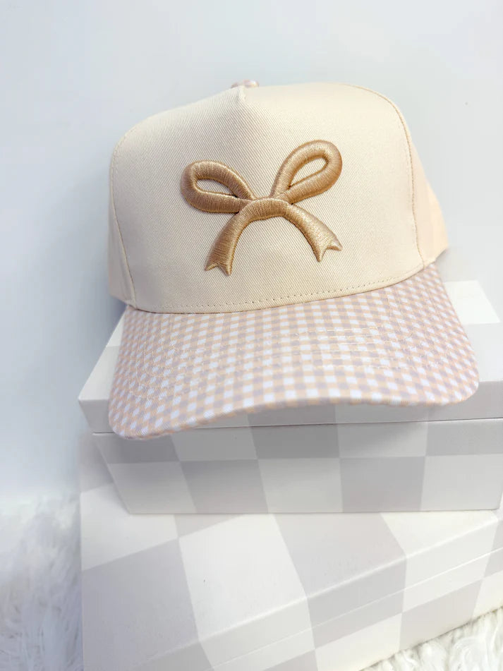 Gingham Bow Embroidered Hat