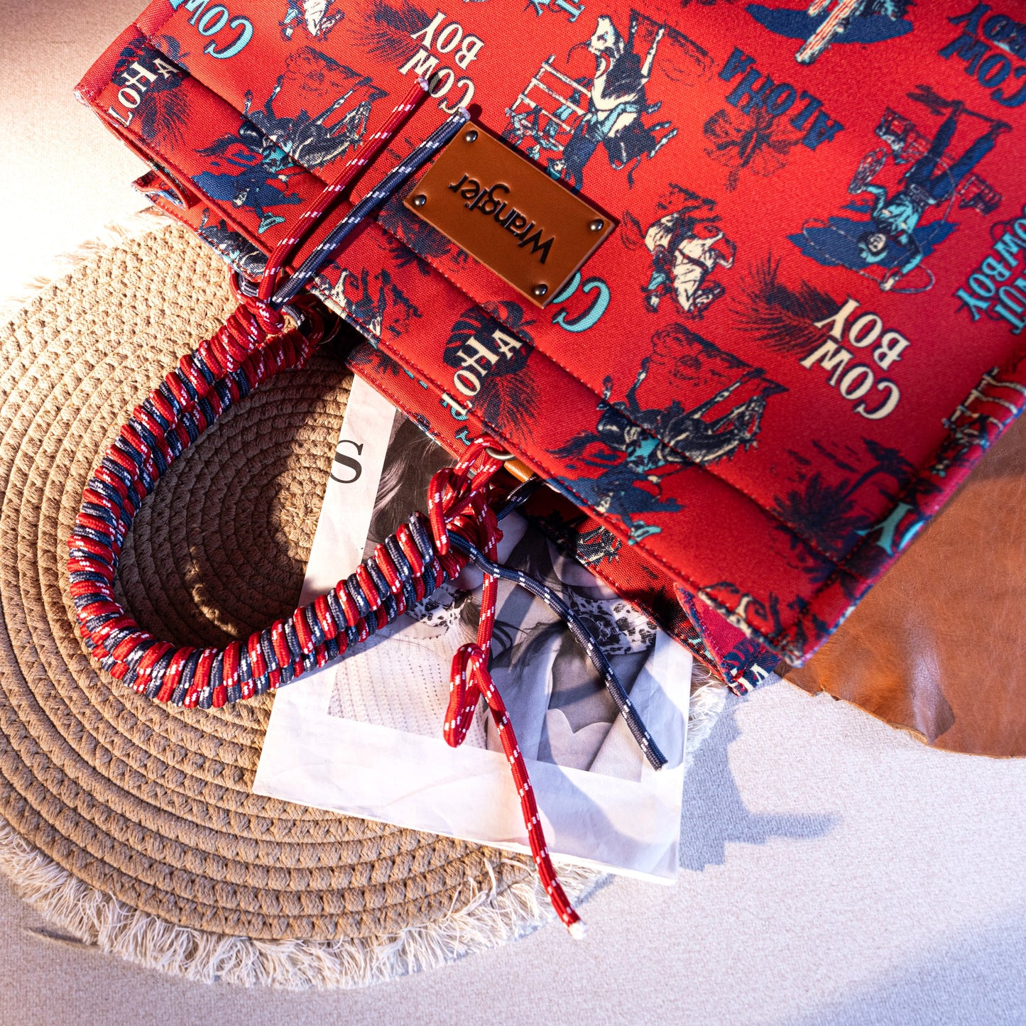 Wrangler Aloha Cowboy Canvas Tote in Red