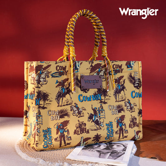 Wrangler Aloha Cowboy Canvas Tote in Yellow
