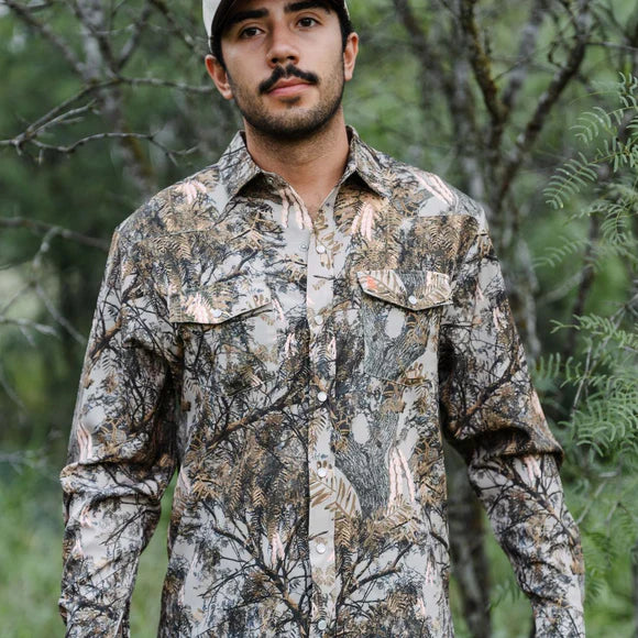 Raised By Coyotes Mesquite Camo Long Sleeve Pearl Snap Shirt