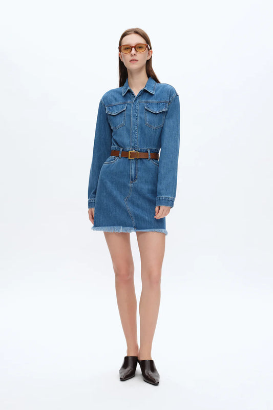 Bayeas The Resa Denim Shirt Dress in Medium Blue