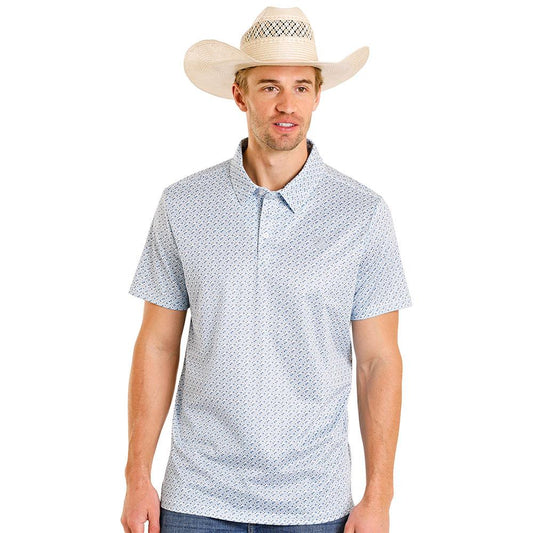 Rock & Roll Men's Blue Geo Print Performance Polo
