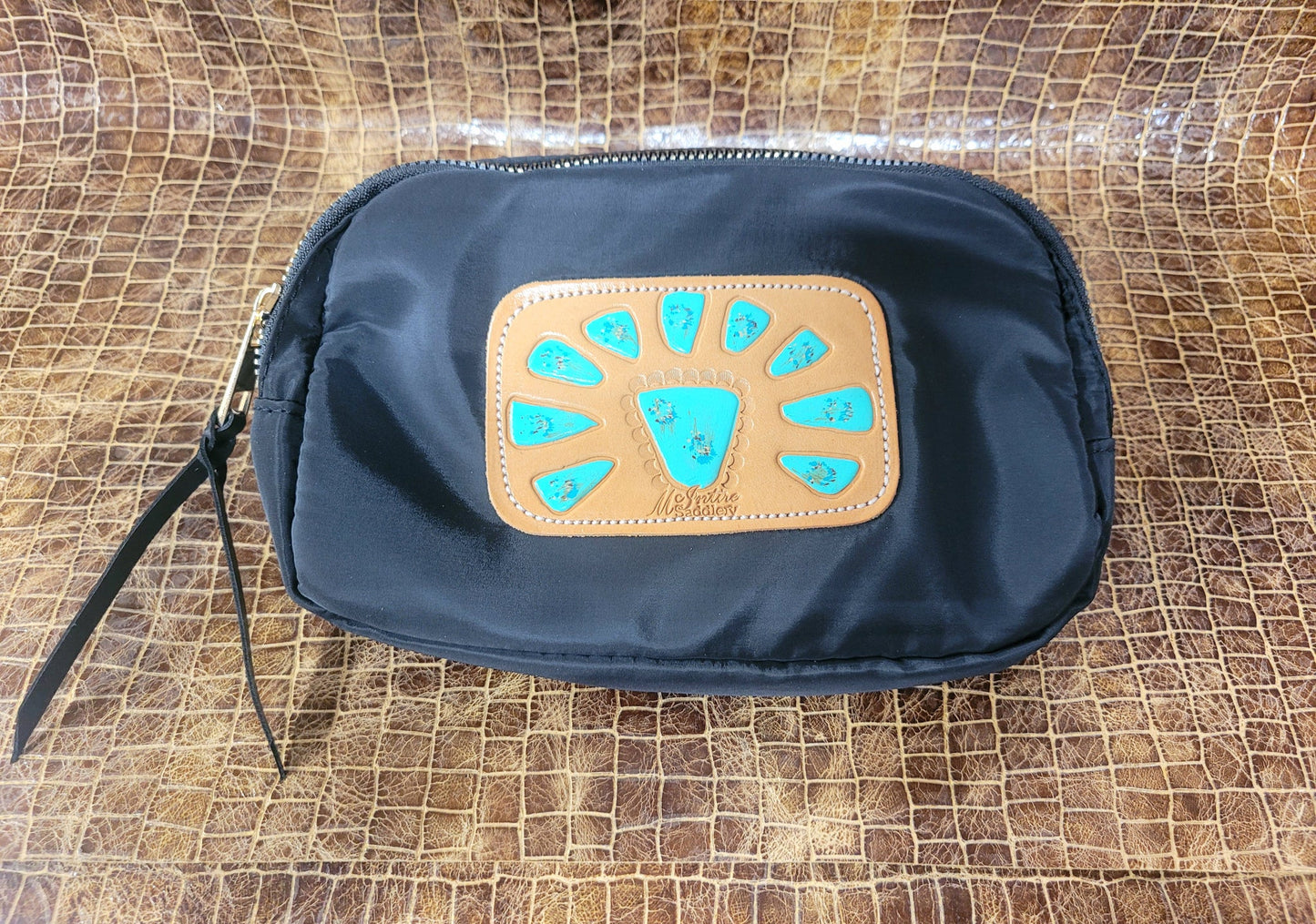 McIntire Saddlery Black Belt Bag with Turquoise Squash Patch