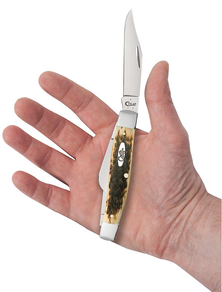 Case Peach Seed Jig Amber Bone Carbon Steel Large Stockman