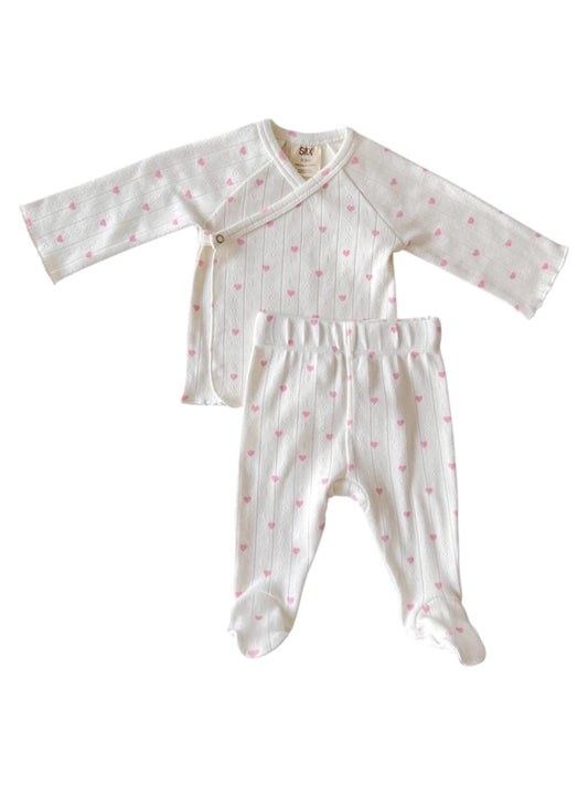 SIIX Collection Organic Pointelle Set in White with Pink Hearts