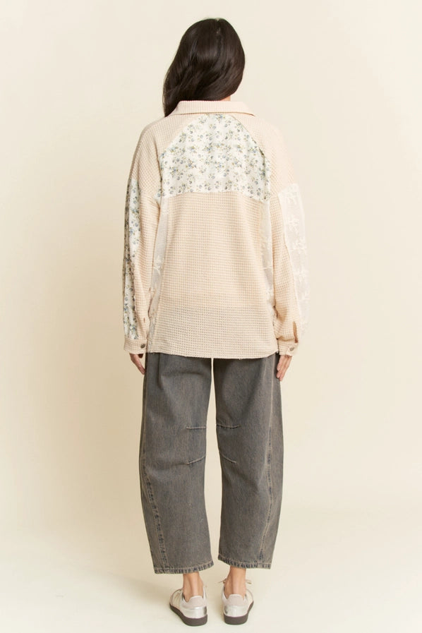 Davi & Dani Beige Multi Fabric Knit Shacket Curvy