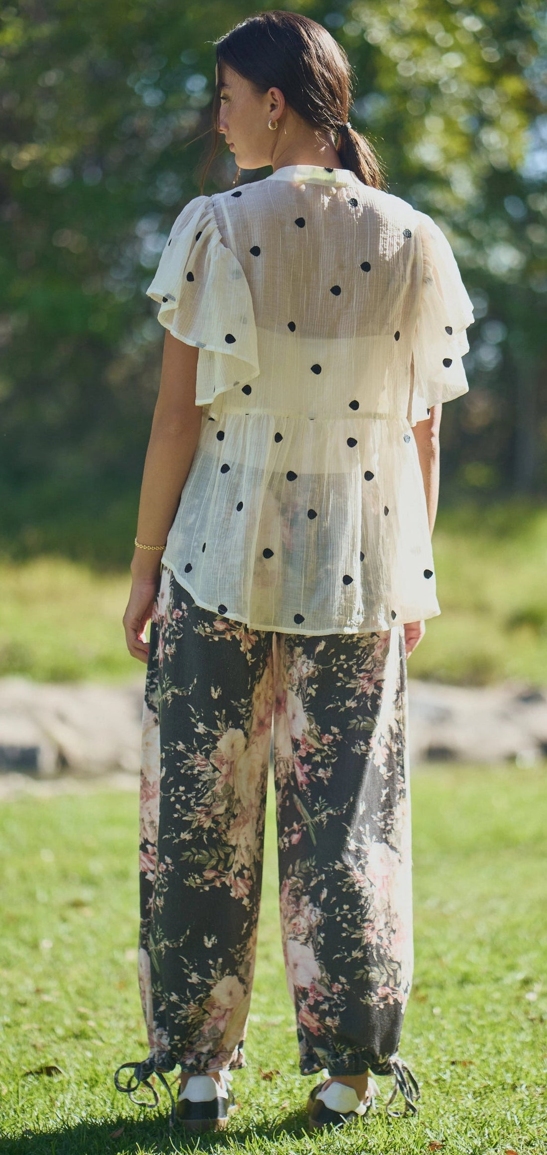 Davi & Dani Plus Polka Dot Flutter Sleeve Babydoll Top