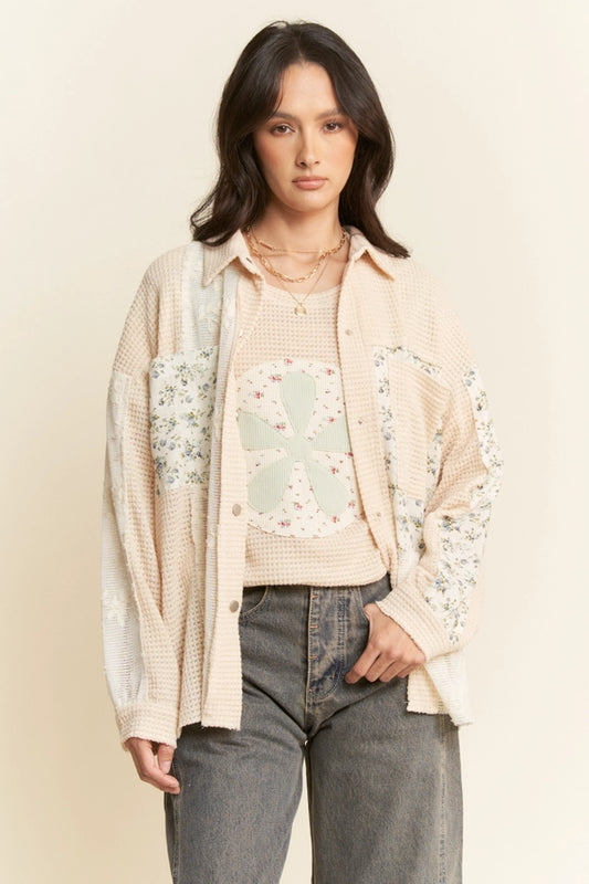 Davi & Dani Beige Multi Fabric Knit Shacket